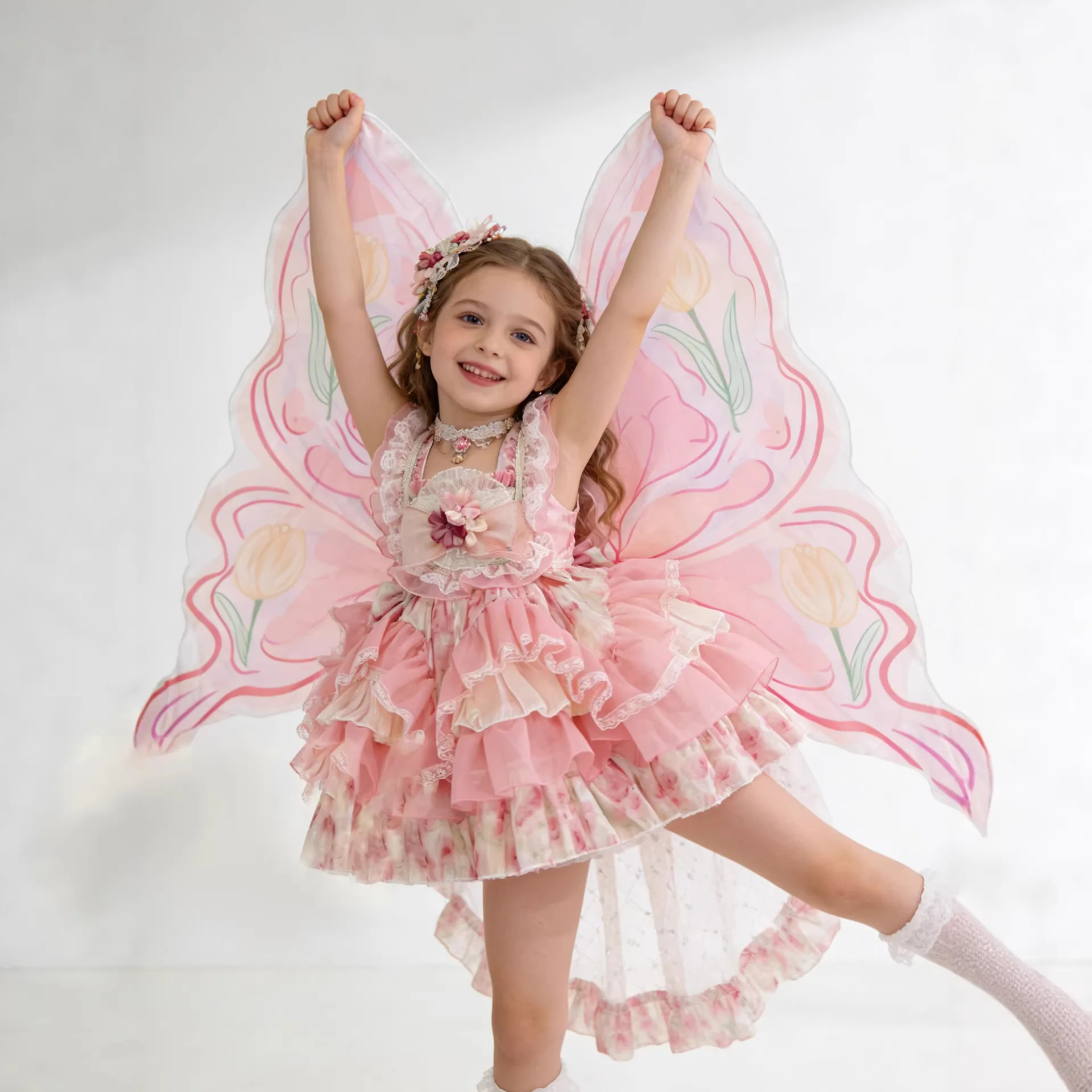 

Платье принцессы с бабочками для девочек, на день рождения, для девочки-цветочницы, в стиле Лолита, милое, пышное, с пышной юбкой