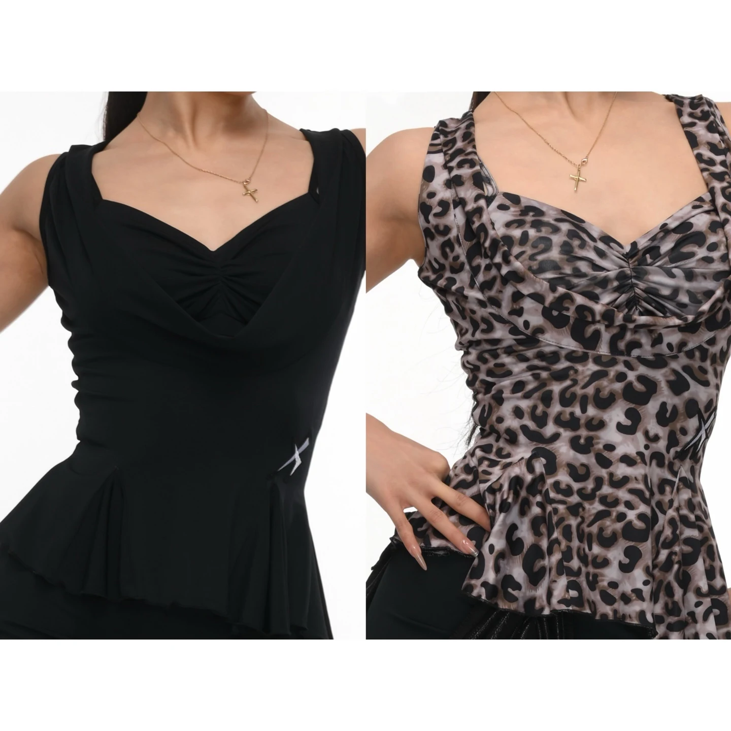 

2025 Одежда для латинских танцев Женская тренировочная одежда Топы Бюстгальтер Комплекты из 2 предметов Черные леопардовые топы Одежда для бальных танцев для взрослых Румба BL16964