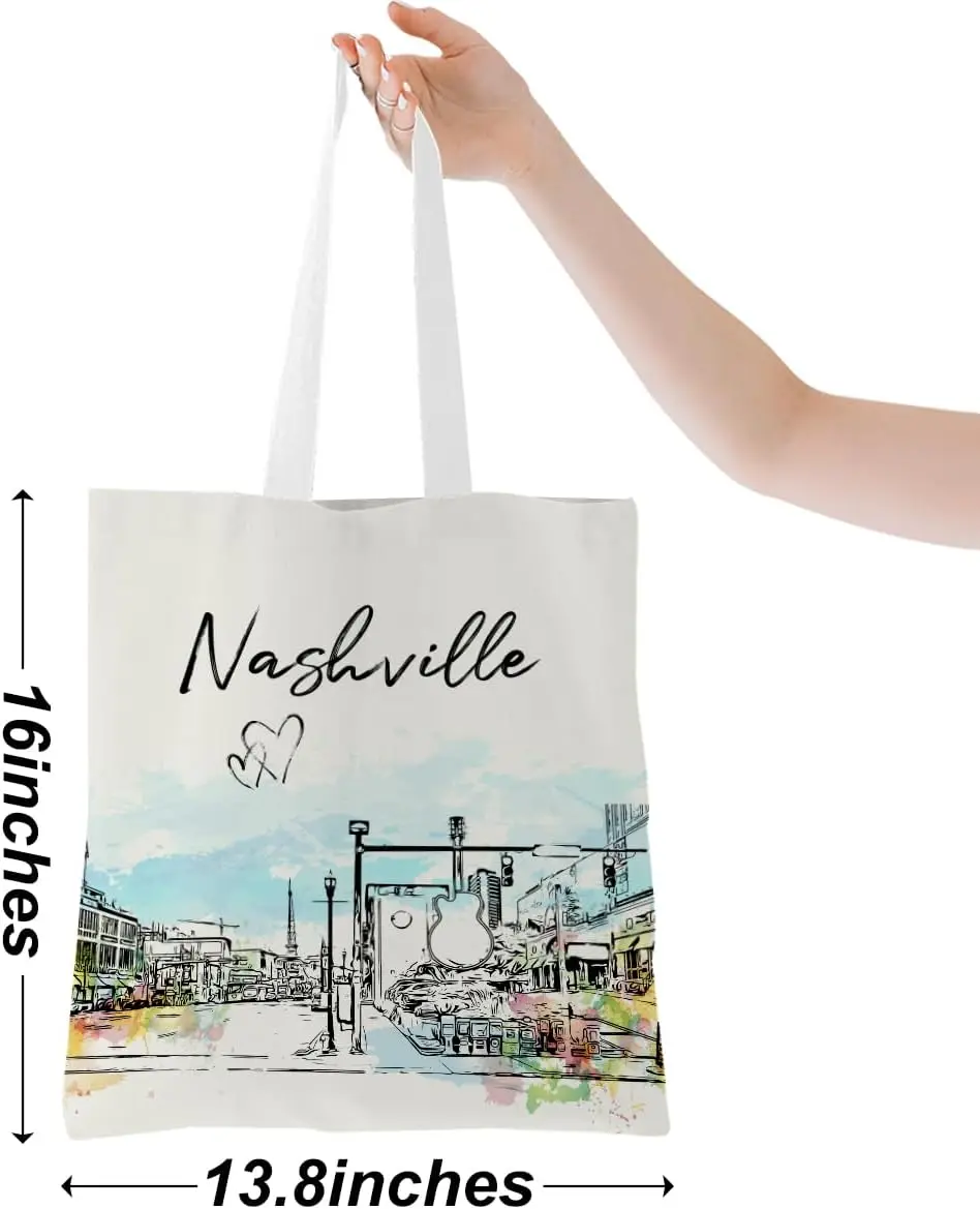 Reusable Cotton Tote Shopping Bag Eco Friendly Canvas Grocery Tote Bag Watercolor New York Paris Chicago Nashville Italy