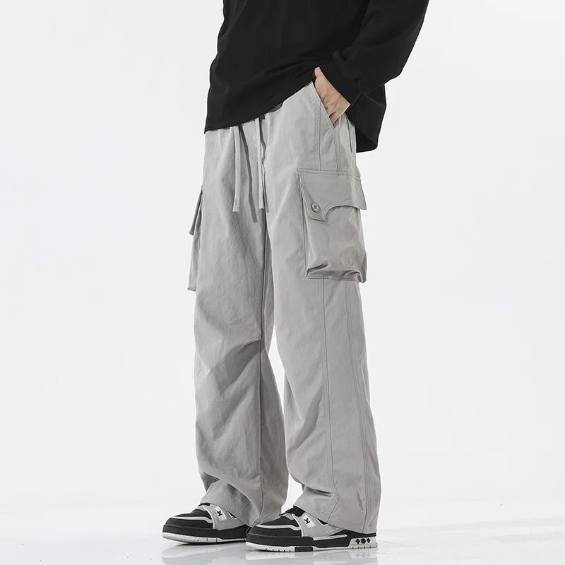 

Men's Retro Outdoor Functional Wind Work Pants Men's Drawstring Loose Wide Leg Punch Pants Breathable