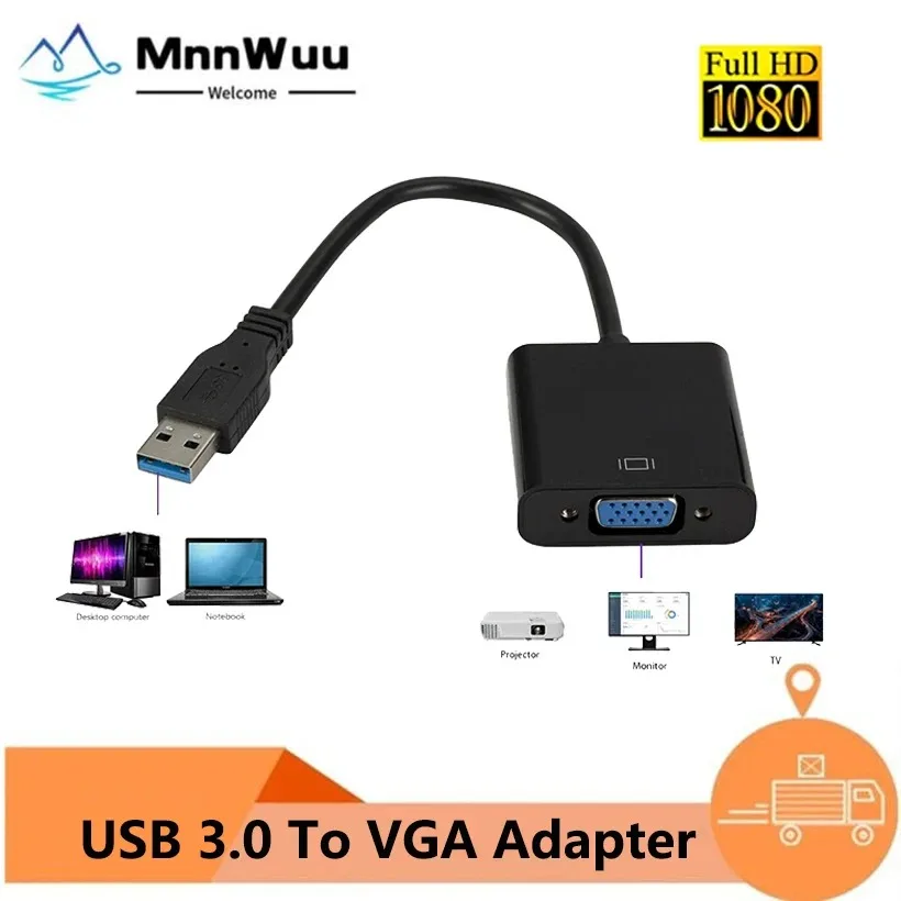 MnnWuu USB 3.0 do Adapter VGA zewnętrznej karty graficznej z wyświetlaczem lustrzanym konwerter wyświetlacza dla Win 7/8/10 Laptop 1080p