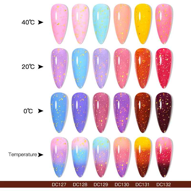 Mtssii 7ml Gold Shining Glitter Thermal Gel Nail Polish Temperature Color Changing Gel Semi Permanent Soak Off Gel for Manicure