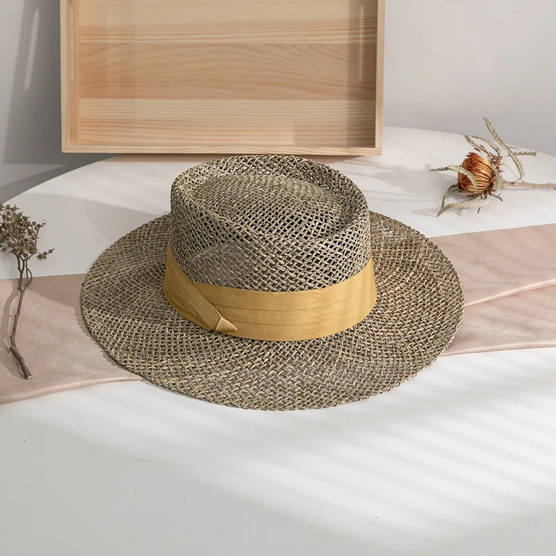 straw hat hat for women seaside holiday small fresh hand-woven lace straw hat ladies wide brim sun hat ribbon accessories