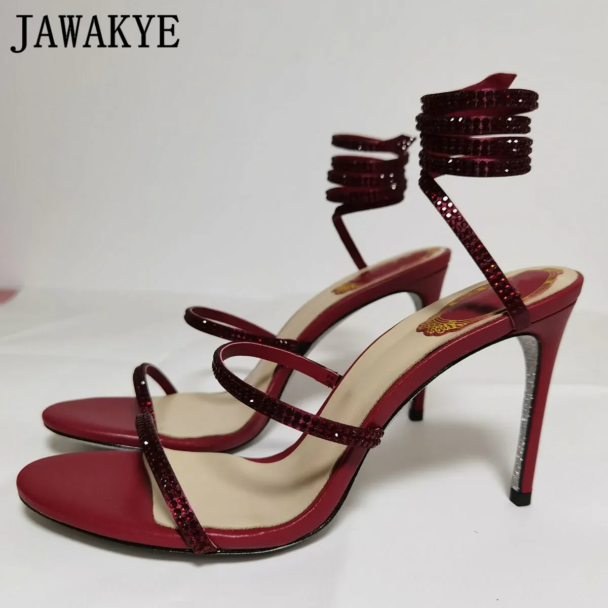 

JAWAKYE Women Snake Shape Circle High Heel Party Shoes Sexy Open Toe Runway Stilettos Crystal Narrow Band Gladiator Sandals