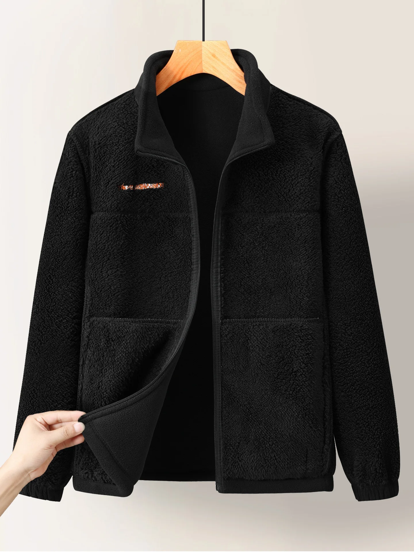 

Thiened Fce Lined Hoodie Jaet Men's Warm Inner Autumn Winter Casual Sle Zipper Closure Long Sve Polyester