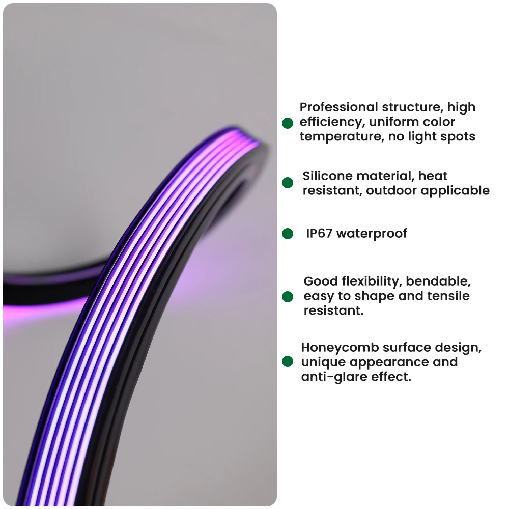 LED Strip Diffuser Silicone Neon Tube Protection Cover Flexible Anti-glare 12x12 IP67 Waterproof Bandable for 8mm SMD LED Strip