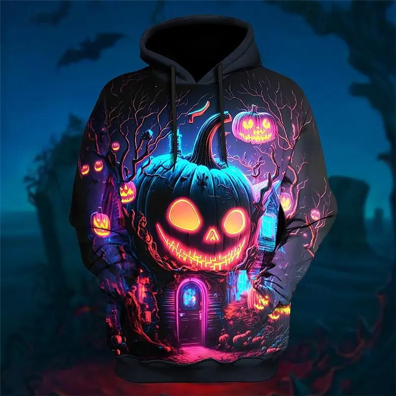 

Halloween Pumpkin Pattern Men's Women's Hoodies Gothic Horror Style Long Sleeve Sweatshirt Top Autumn Comfortable Unisex Clothes