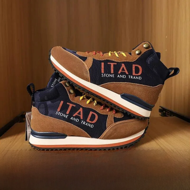 Outdoor Climbing Series High-Top Men's Boots Faux Suede Upgraded Fall Winter Warm Casual Shoes round Toe Lace-Up Boots