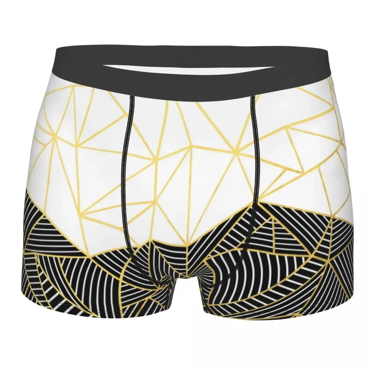 Custom Cool Abstract Line Geometric Half And Half White Gold Boxers Shorts Panties Men's Underpants Comfortable Briefs Underwear