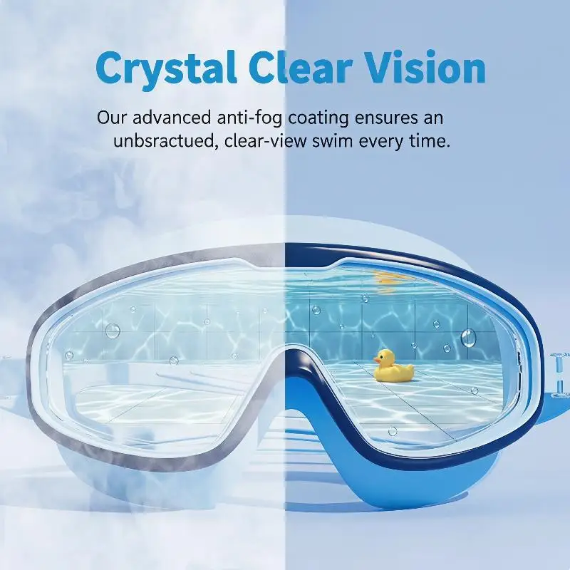 New 1Pcs Children Swim Goggles Anti Fog UV Blocking Large Frame with Earplugs for Kids Summer Beach Pool Activities