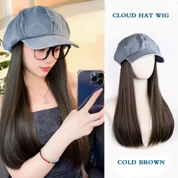 Synthetic Hat Wig One Female Fashion Cowboy Cloud Hat Long Straight Hair Full Head