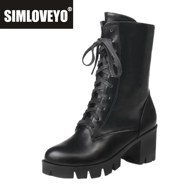 

SIMLOVEYO ботильоны, женская обувь на платформе, резиновые черные осенние ботинки на шнуровке, большие размеры 46