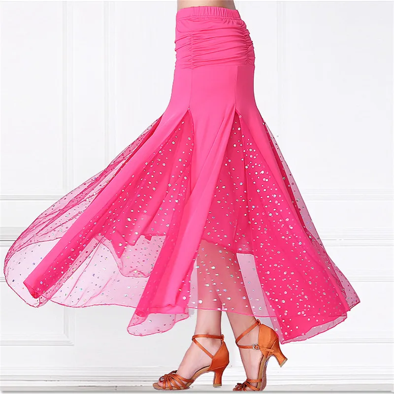 Ballroom dance dress women sequins half-length skirt high waist slim Square Flamenco Dance red color