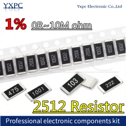 50pcs 2512 1% SMD resistor 0R ~ 10M 1W 0 1 1 10 100 150 220 330 ohm K 2.2K K 100K 220K 1 10M 0.01R 1R 10R 100R 150R 220R 330R 470R