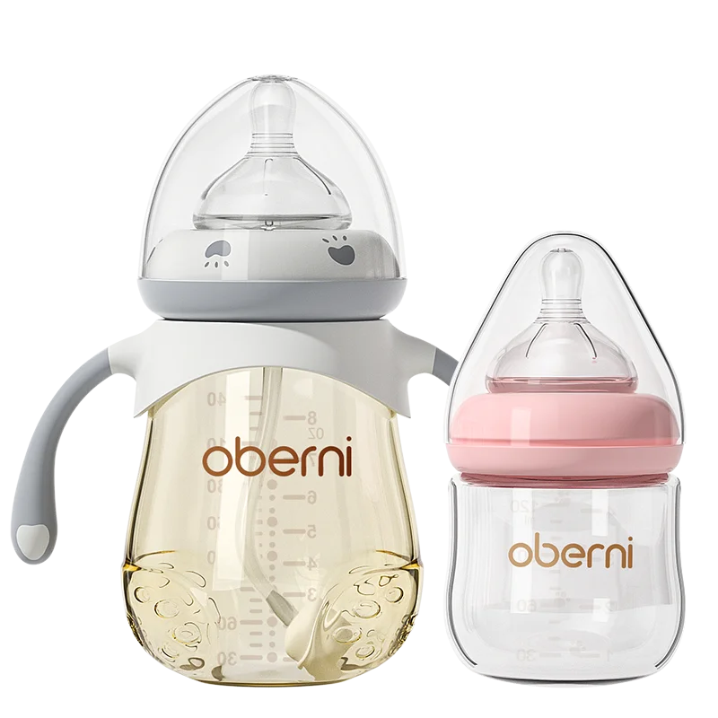 Oberni Baby Bottle Feeding  Set for PPSU + Glass Materials Wide Neck 120ml+240ml  with supper soft  Silicone nipple