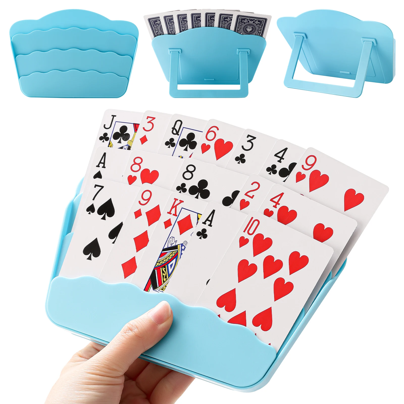 2pcs Foldable Playing Card Holder 3 Layers Hands Free Card Rack, Portable Handheld Tabletop Poker Card Organizer for Family Game