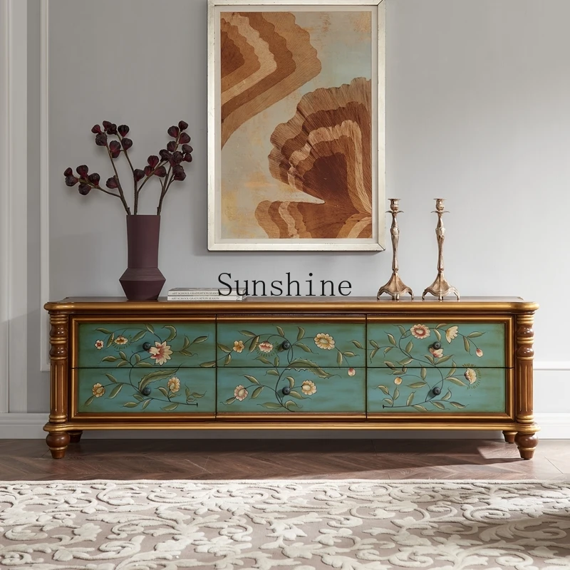 

Solid wood painted retro film and television floor cabinet living room anti-collision furniture