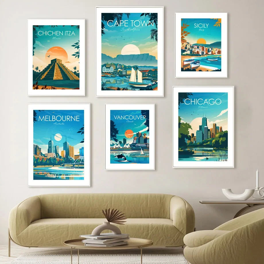 Nordic Classic Wall Art World Cities Travel Boston Paris Moscow Petra HD Canvas Poster Prints Home Bedroom Living Room Decor