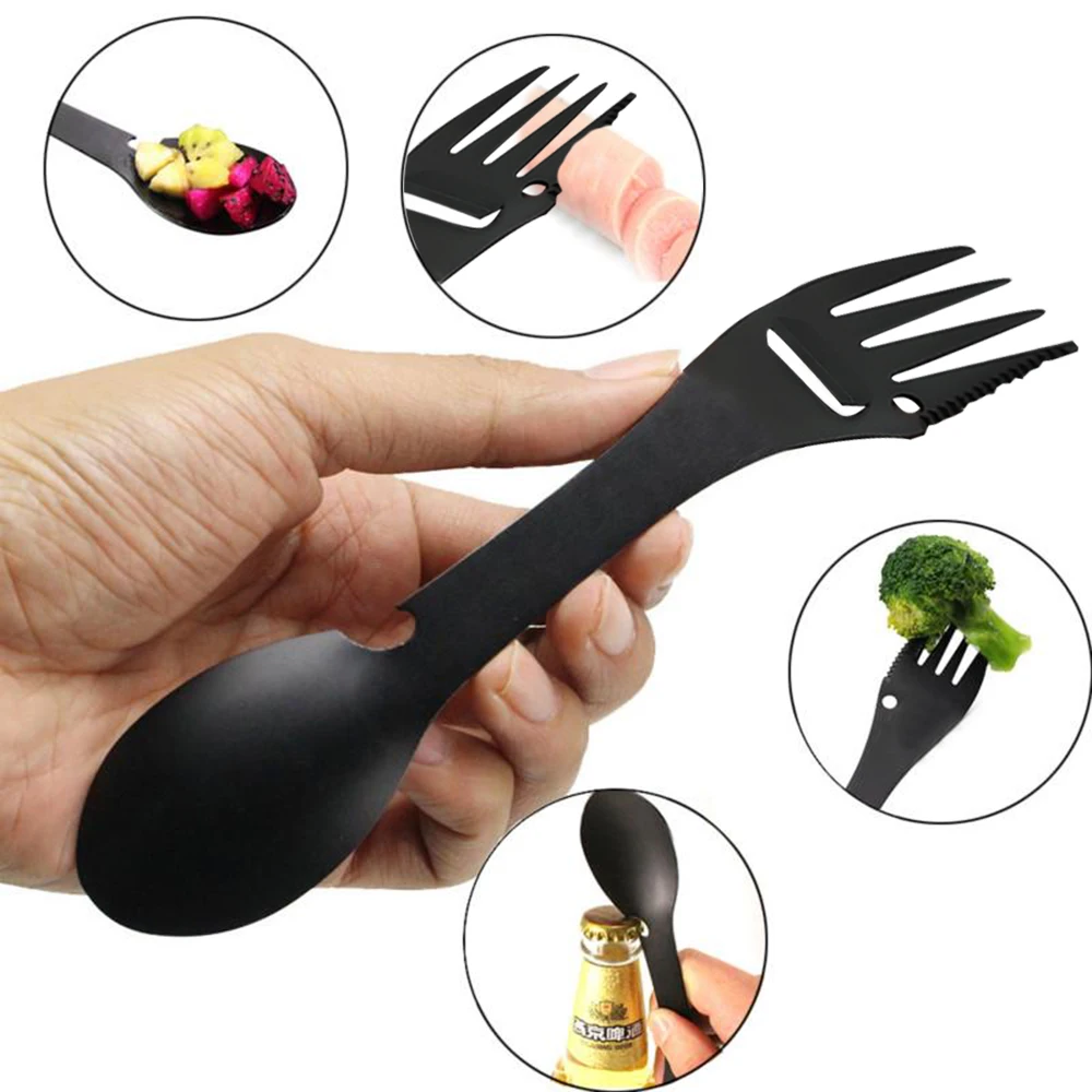 Portable Multitool Flatware Can Opener Camp Spork Cutlery Utensil Bottle Picnic Titanium Alloy Tableware Fork Spoon