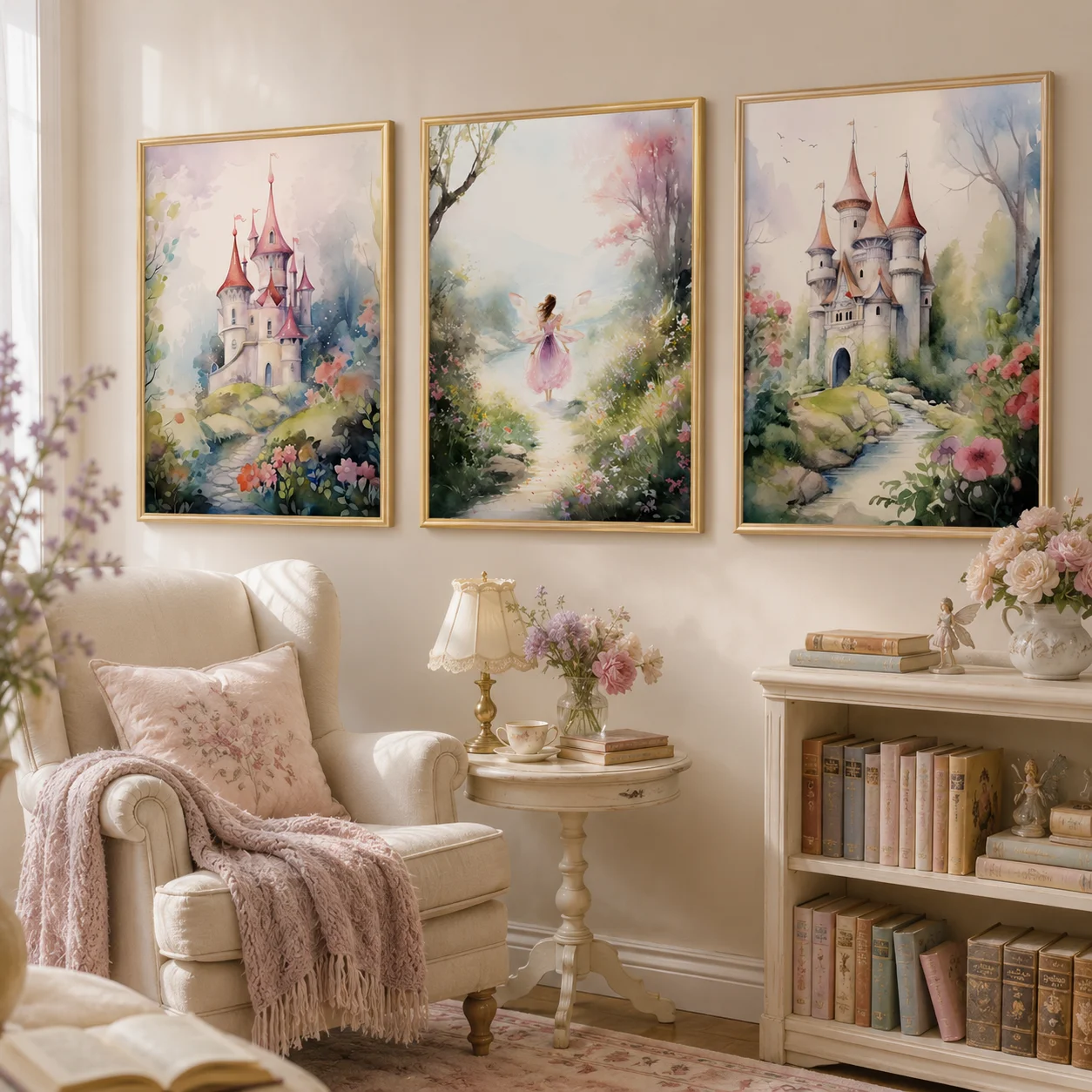 Nursery Wall Art Nordic Dreamy Castle Landscape Canvas Painting Baby Poster Print for Toddler Kids Princess Room Wall Decor