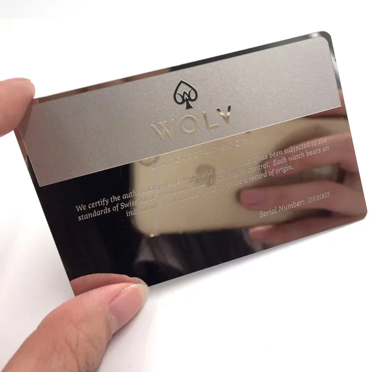 

100PCS Custom Mirror Metal Cards Engraving Two Side 0.5mm Thickness Metal VIP Cards