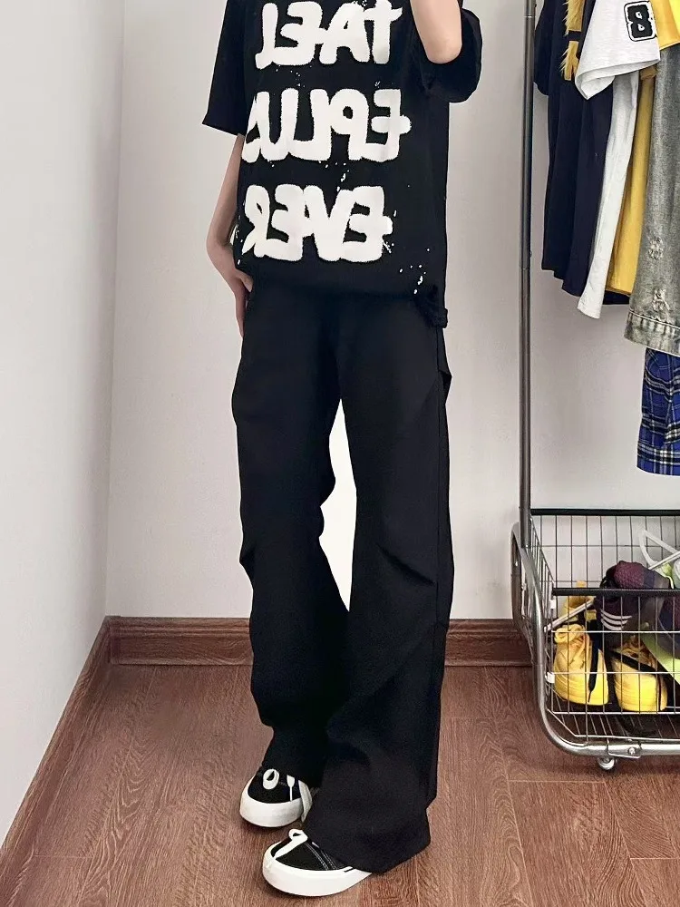 

3D Pleated Design Men's Casual Trousers Hong Kong Sle Student High Street Wide Leg Leisure Pants Trendy Polyester Fiber