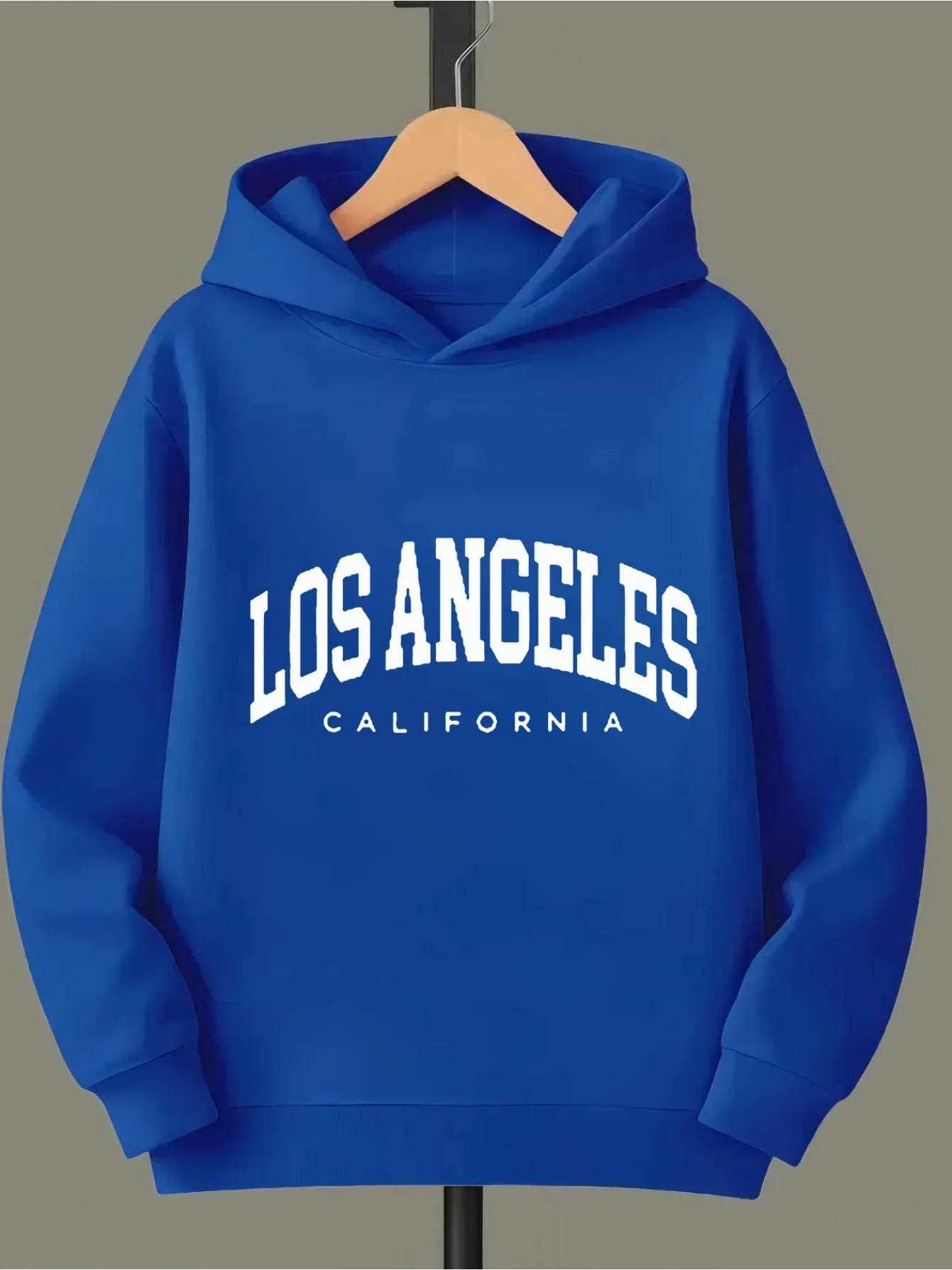 Kids Vintage Los Angeles California Hoodie Autumn Winter Fleece Lined Typography Graphic Print Long Sleeve Warm Pullover