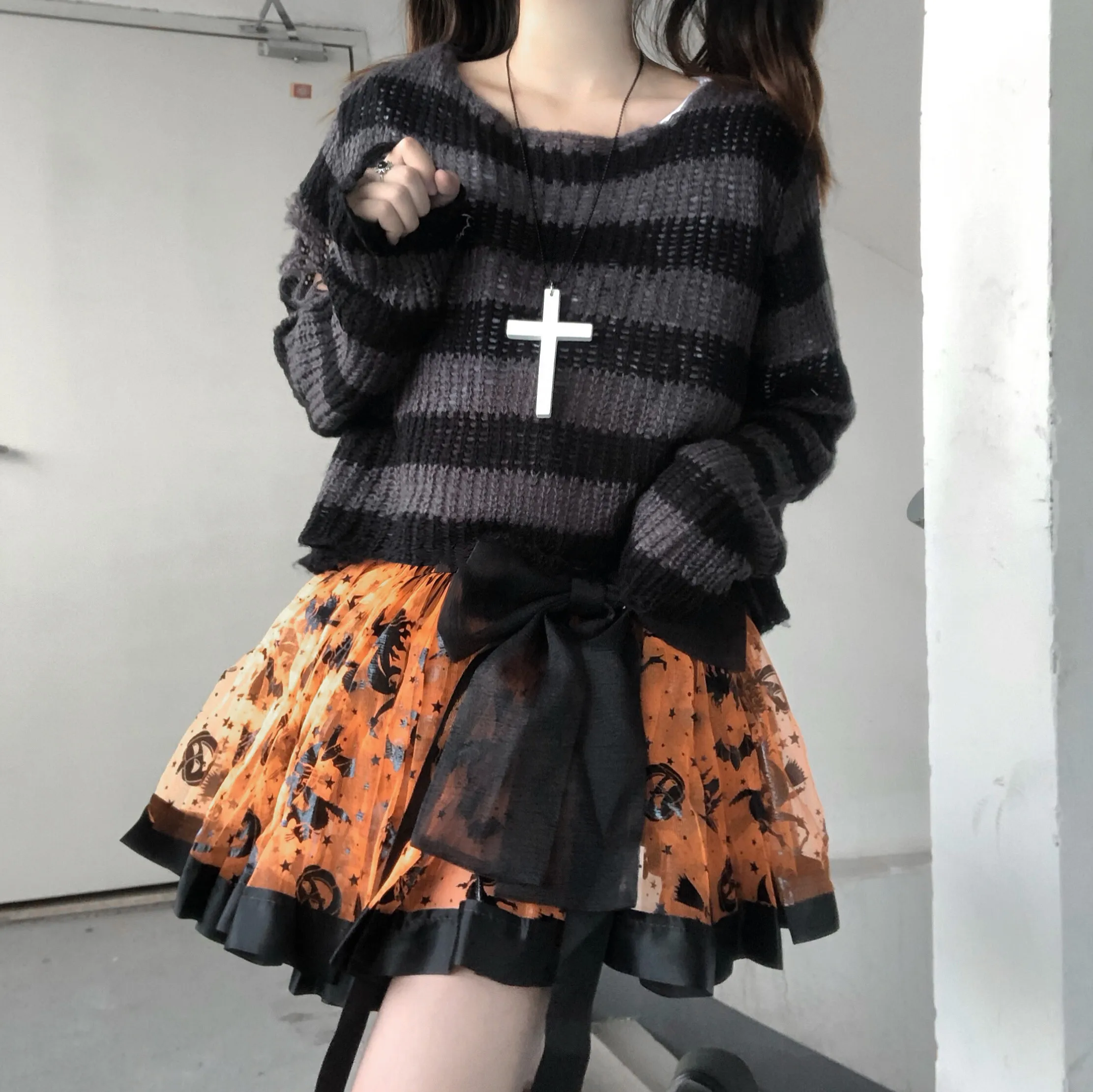 

High Waist ort Skirt Punk Gothic Sweet Japanese Sle f Body Pumpkin loween Skirt Slimming Cover up Polyester Fiber