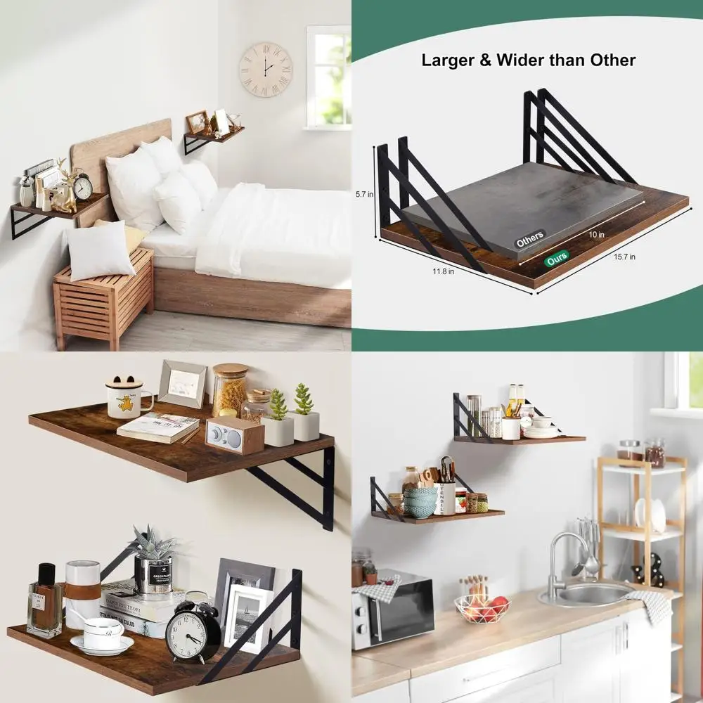 

Brown Wall-Mounted Floating Shelves - 2-Piece Set for Home and Office Storage & Display (16W×12D)