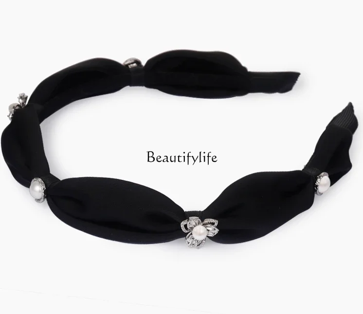 Wide-Brimmed Retro Flower Headband, Black Elegant Headdress, High-End, Hair Accessories