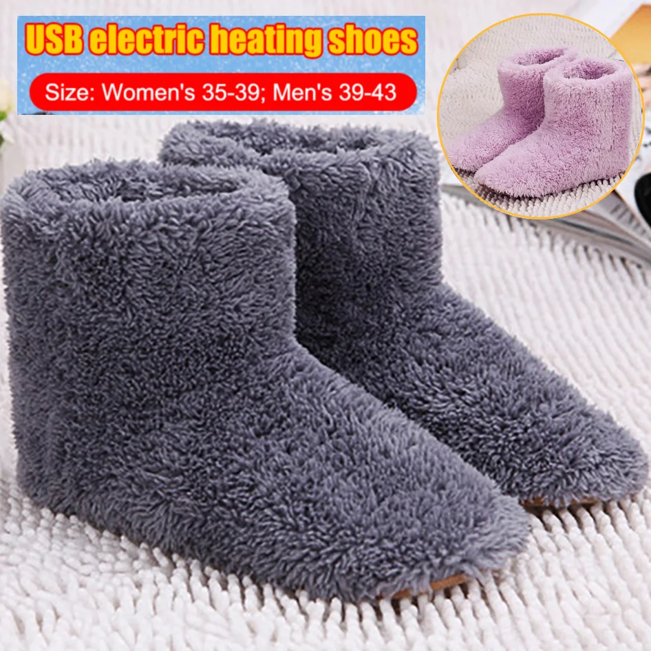 Electric Heating Shoes Men Women Winter Warm Snow Boots USB Rechargeable Electric Slippers Fluffy Shoes Foot Warmer House Shoes