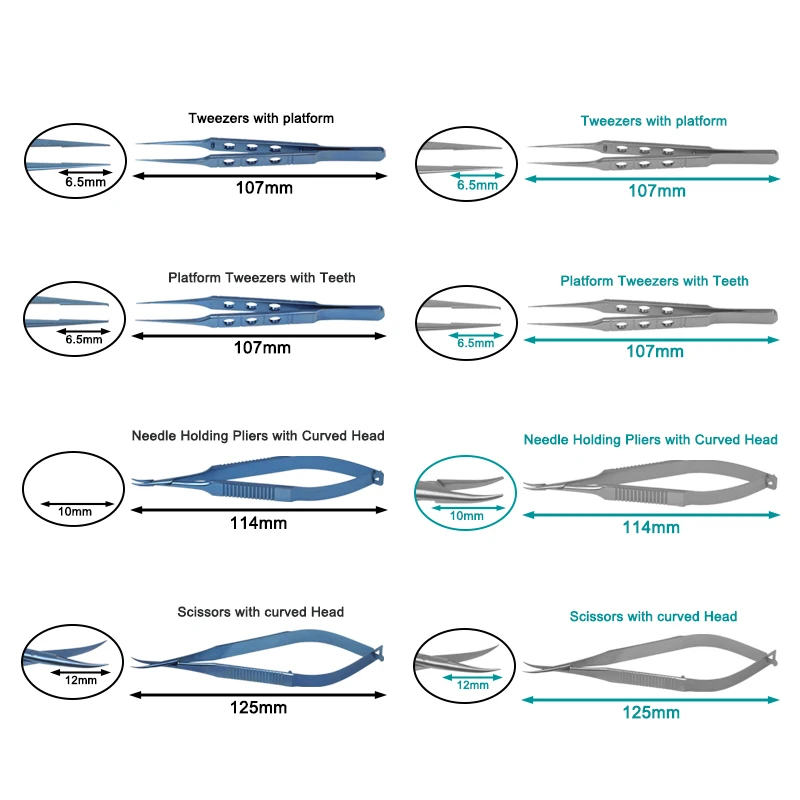 4pcs/set Scissors Needle Holders Micro Tweezers Stainless Steel/Titanium Alloy Ophthalmic Microsurgical Instruments