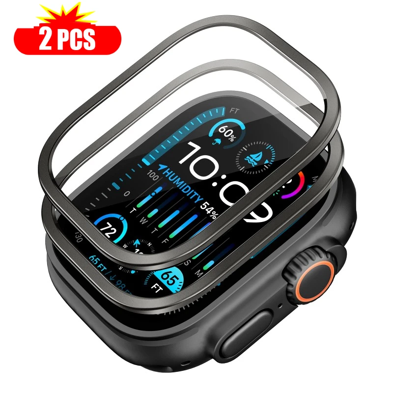 2pcs Tempered Glass for Apple Watch Ultra 49mm Titanium Metal Frame Anti-Scratch film Serie Ultra 2 Screen Protector Accessories
