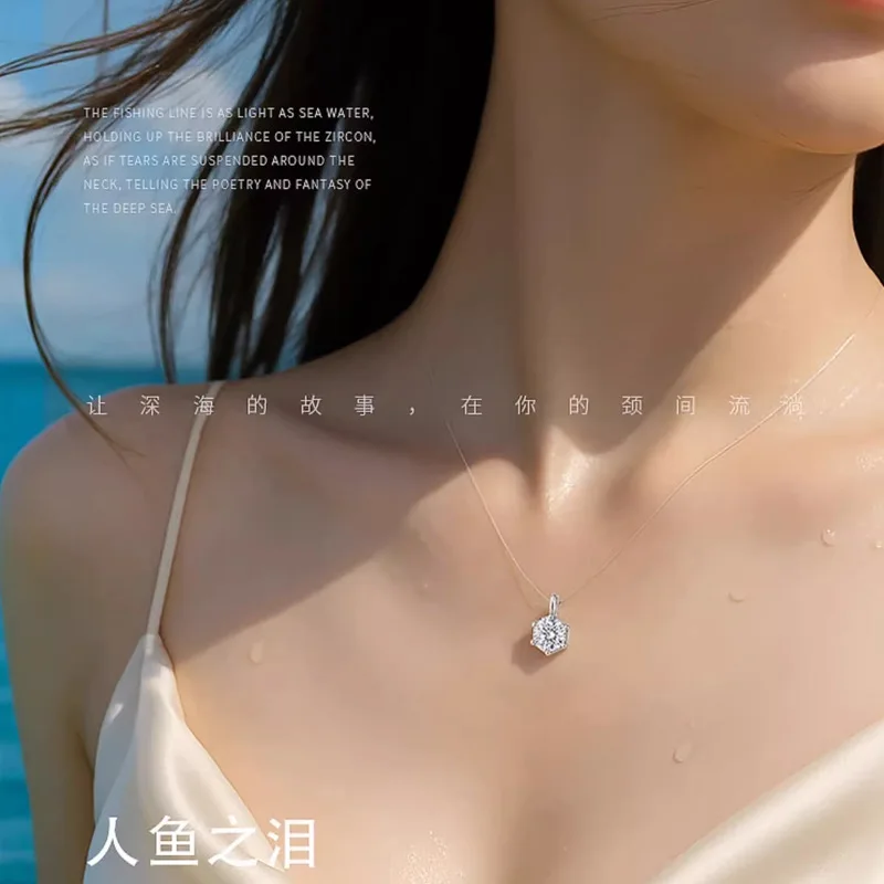 Elegant Drop-Shaped Geometric Pendant Necklace for Women • Silver or Gold Tone Electroplated Clavicle Chain • Minimalist Korean-