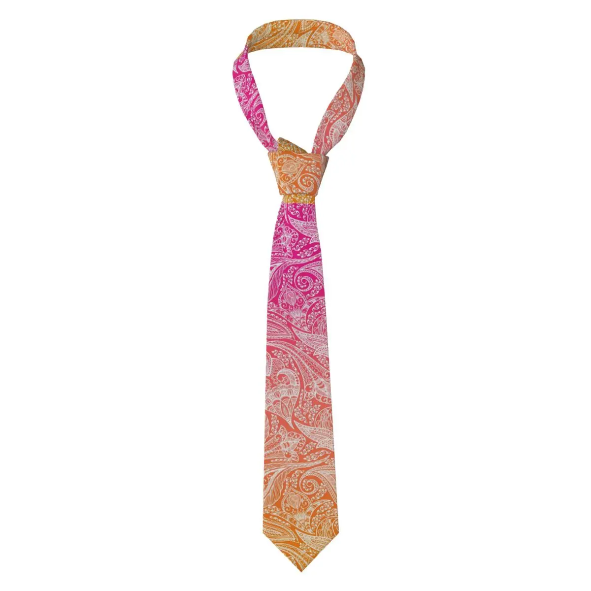 

White Paisley Tie Pink to Orange Ombre Graphic Neck Ties Classic Elegant Collar Tie Male Business Necktie Accessories