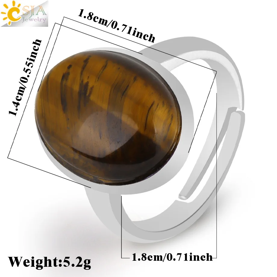 Small Egg Shape Natural Stone Ring Silver Color Adjustable White Crystal Quartz Amethytst Finger Rings Men Women Jewelry H512