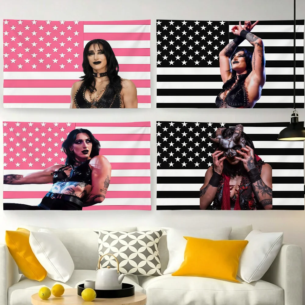 Female Wrestler Rhea Ripley American flag For Garden Party Living Room Home Balcony Wall Decor Banner Bedroom Outdoor Tapestry