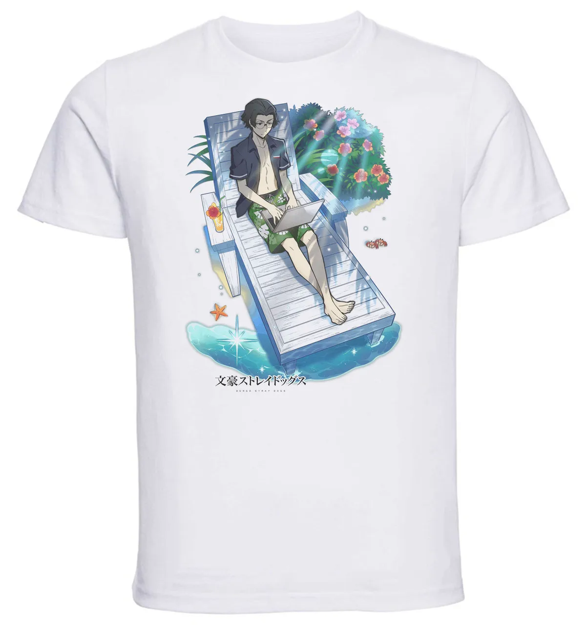 T-Shirt Unisex White Anime Bungo Stray Dogs SAKAGUCHI ANGO Summer Vacation