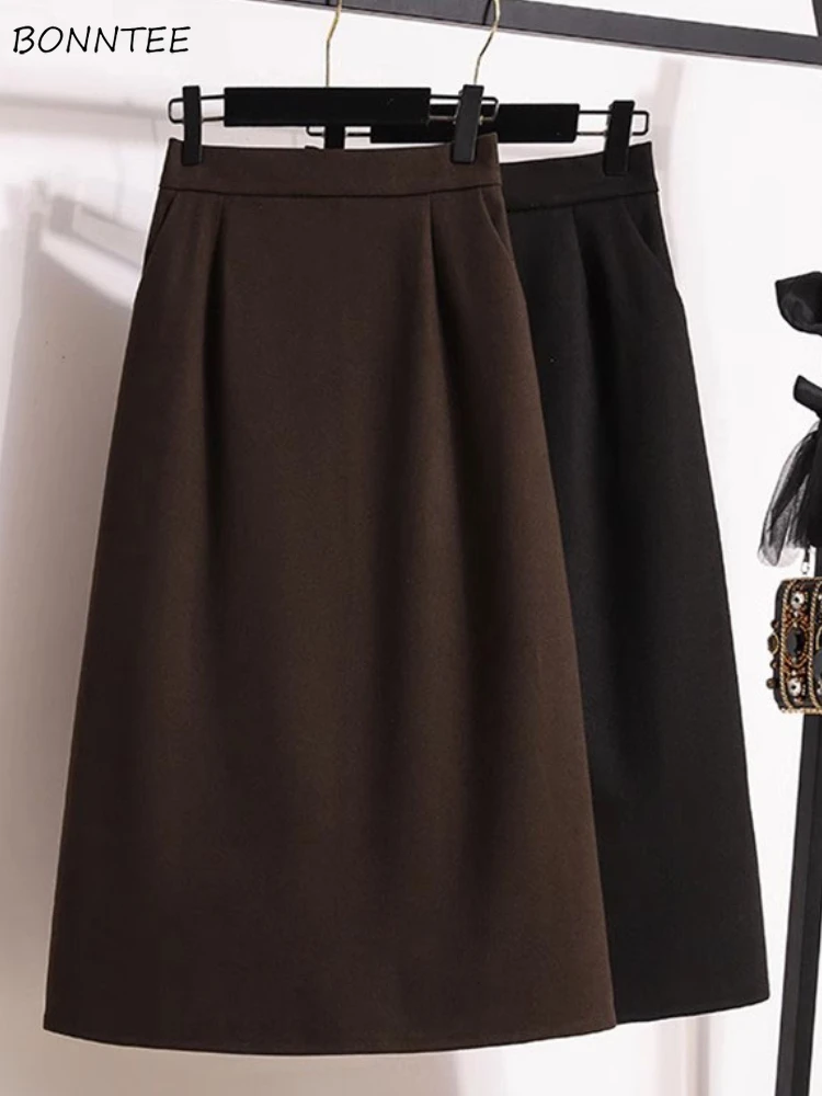 

Autumn Winter Skirts Women Side Lit Ladies Elegant A-line Casual Tender Midi Faldas Fashion Temperament All-match Ulzzang 2024