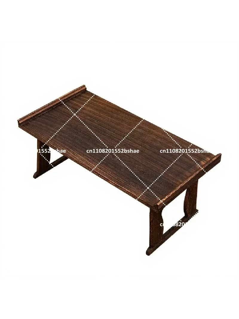 Japanese Style Low Table Collapsible Floor Desk, Traditional Brown Finish, Space Saving Sitting Table for Living Room
