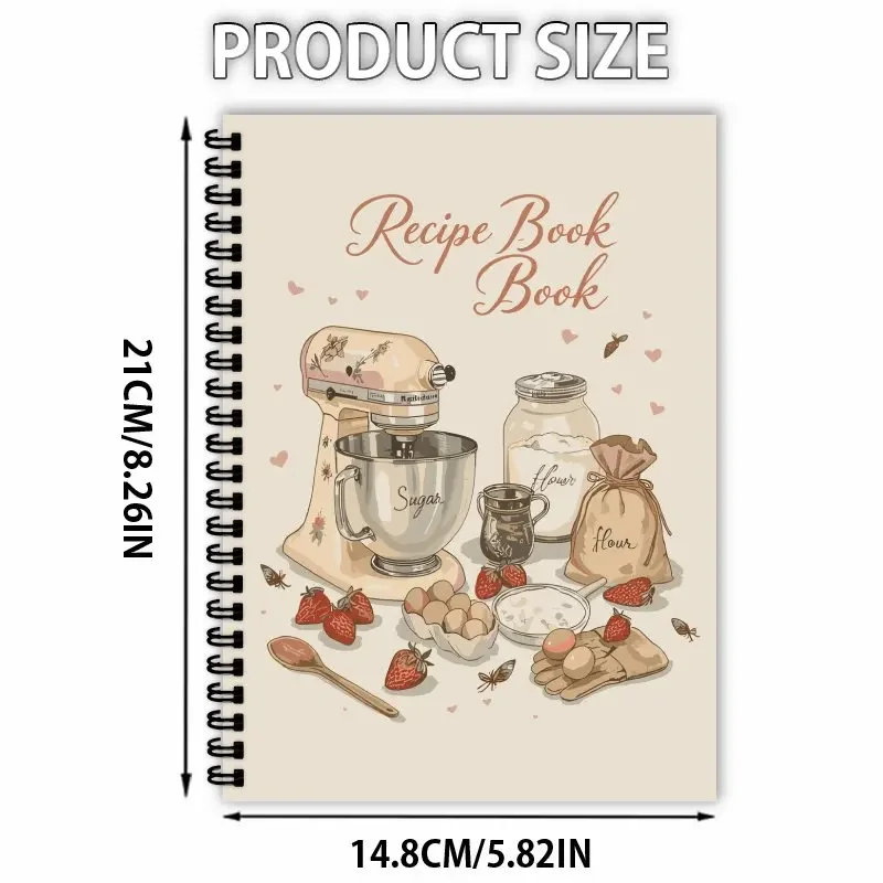 A5 Spiral Recipe Book, Perfect Gift for Lovers of Blank Cooking Recipes and Food, Watercolor Retro Cover Design.