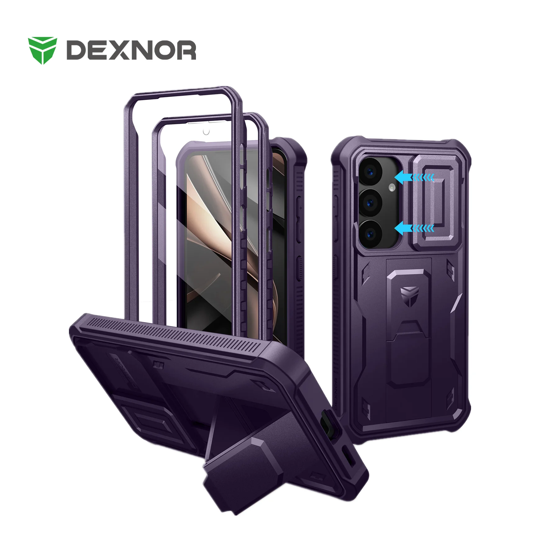 Dexnor for Samsung Galaxy S25 Case holder Heavy-Duty Shockproof Rugged Case with Built-in Slide Camera Cover & Screen Protector