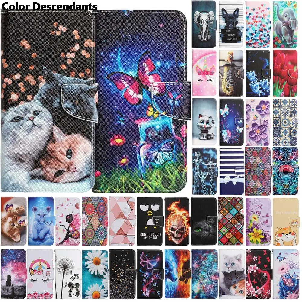 Leather Flip Phone Case For Xiaomi Redmi 9A 9C 10A 10C 12C Cat Butterfly Painted Wallet Card Holder Stand Back Cover Etui