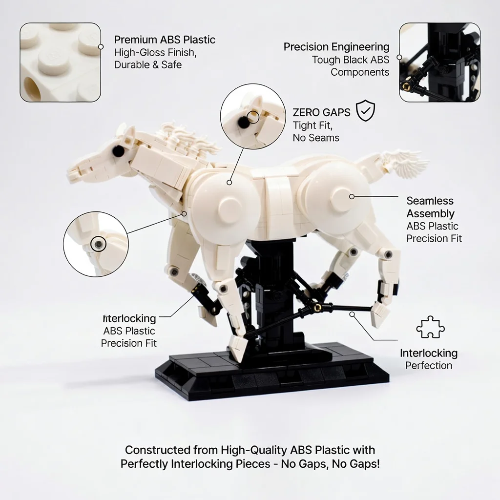MOC Kinetic Sculpture Running Horse Mechanical Building Blocks DIY Bricks Model Desktop Art Ornament Adult Hobbyist Gift