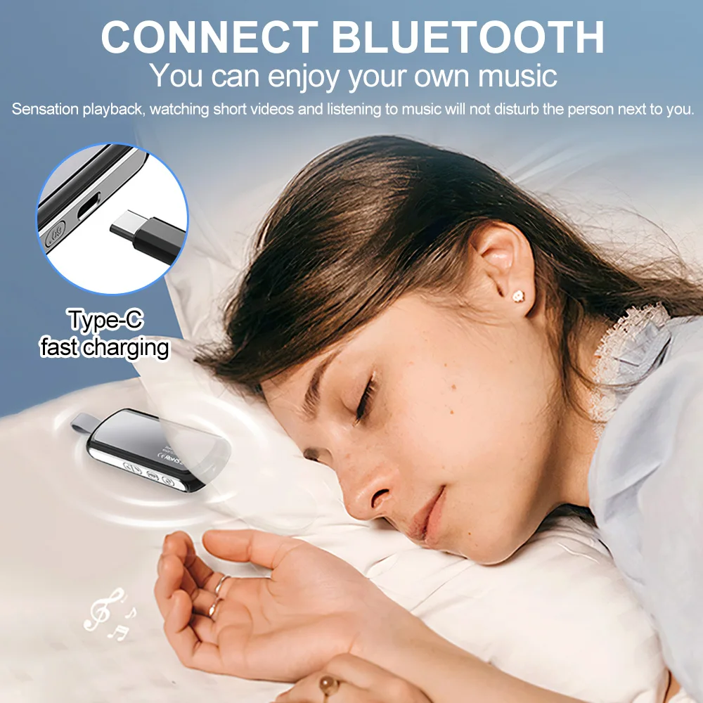 Under Pillow Speaker Timed Bone Conduction Bluetooth 5.2 Speaker Sleep Aid Noise Reduction Stereo Music Player with Flashlight