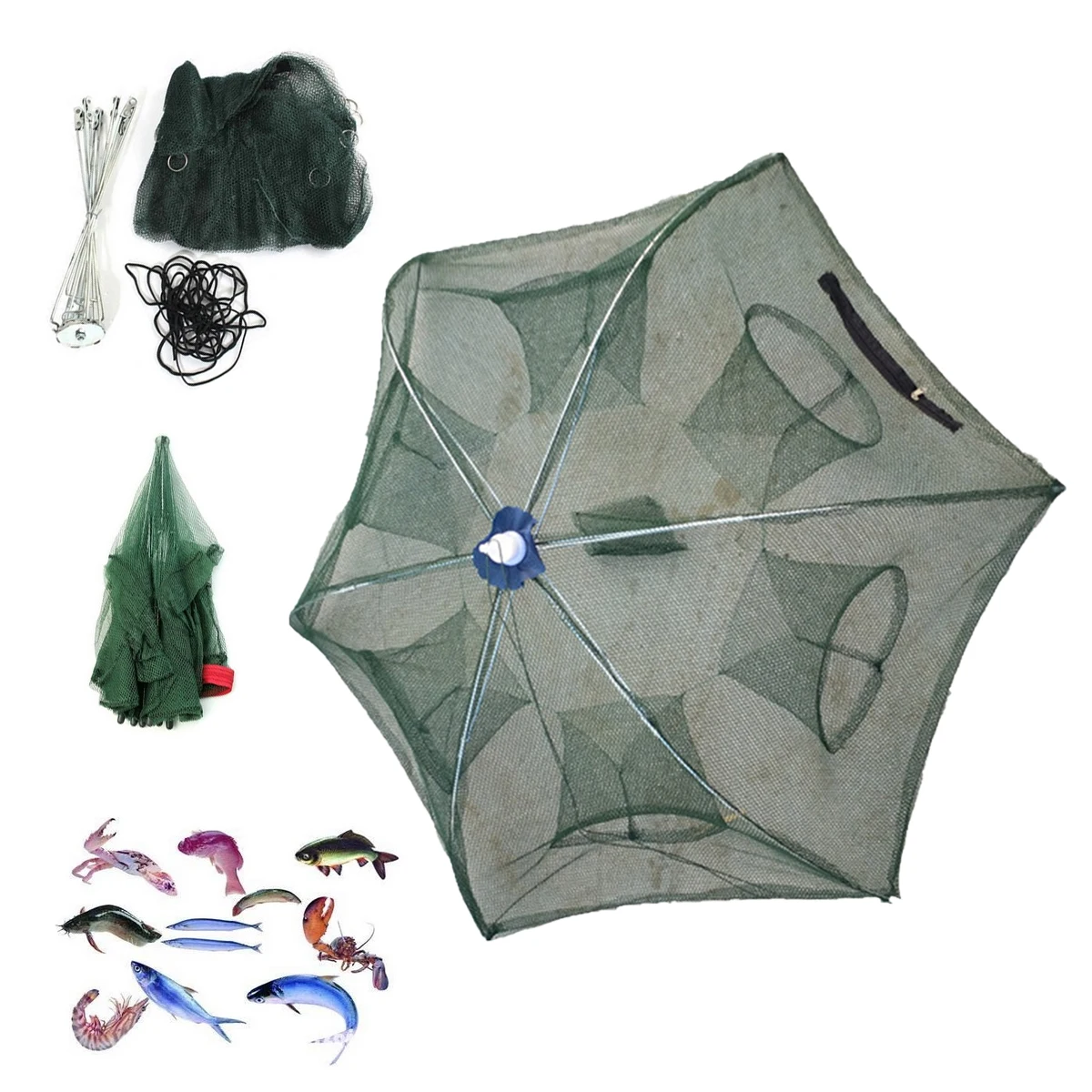 Automatic Fishing Net Foldable Crab Trap Umbrella Design Pull-Up Telescoping Landing Net For Fish Crawfish Shrimp Fishing