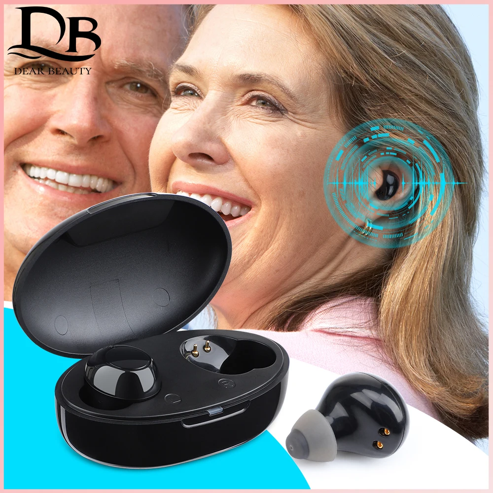 Intelligent Hearing Aid with Charger Box Rechargeable Low Noise Easy Operation Elderly In-Ear Massager Deaf Aids