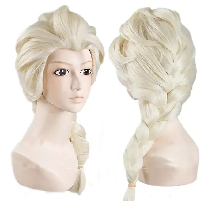 

High Quality Anime Cosplay Princess Elsa Anna Wig Blonde Brown Braided Synthetic Fake Hair Halloween Costume Wigs