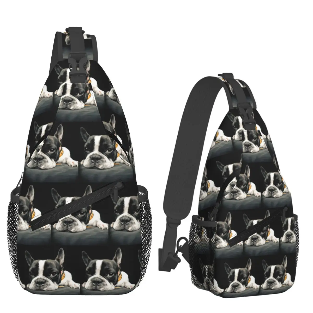 Black Boston Terrier Chest Bag Men Sling Crossbody Backpack Chest Bag Traveling Hiking Daypack Shoulder Bag