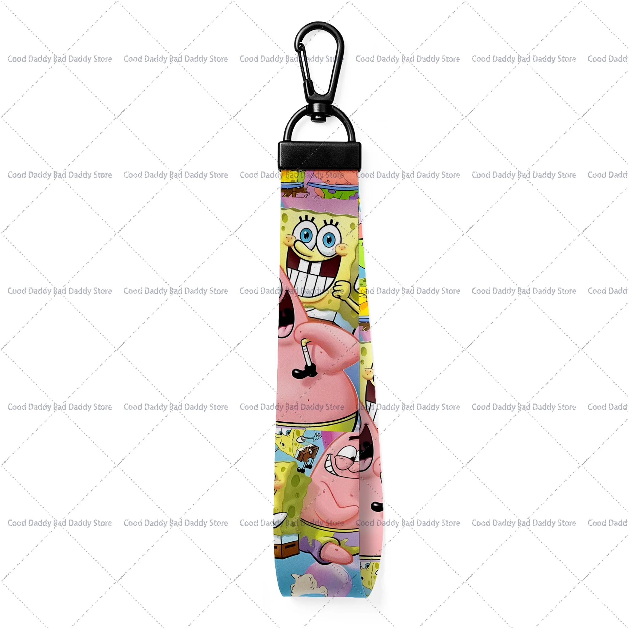 SpongeBob & Patrick Keychain Lanyard Cartoon Character Wrist Strap with Metal Clip Cute Anime Accessory for Bag Phone Keys Gift - view 5
